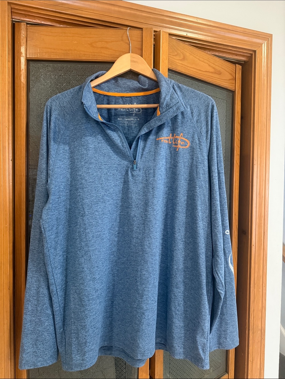 Reel Life Fishing shirt Quarter-Zip Pullover with Orange Logo L.G.